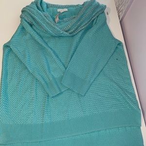 Teal Acrylic Sweater with Cowl-neck